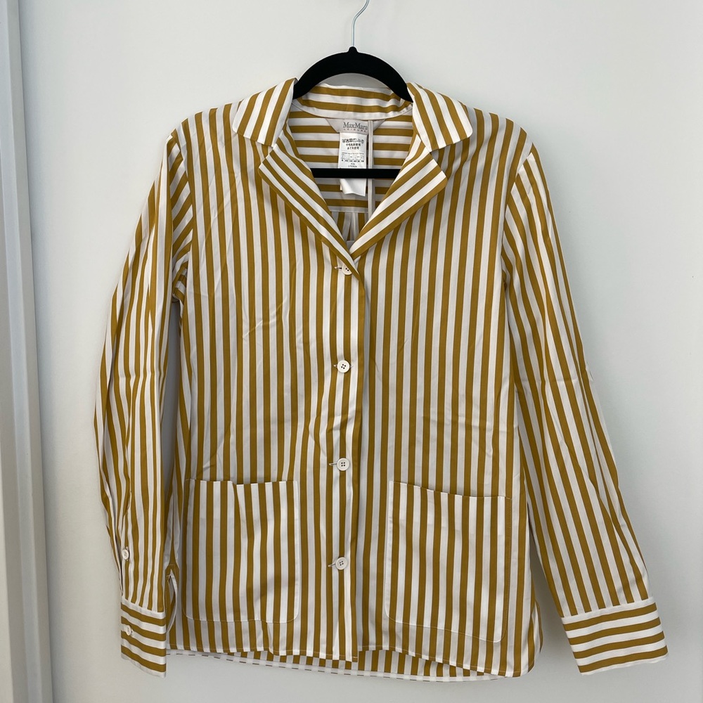 NWT Max Mara Leisure yellow and white stripe cotton poplin blazer